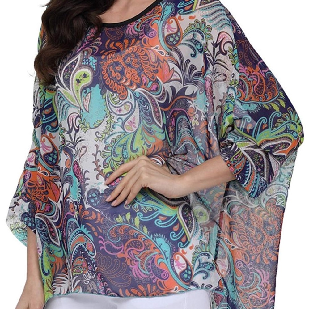 Women's batwing Chiffon Caftan Poncho Blouse